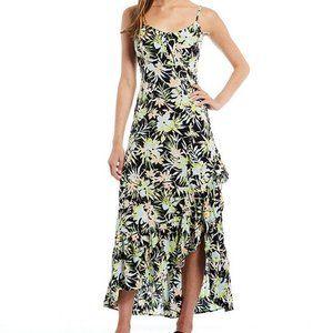 Volcom NWT That's My Hype Maxi Dress Floral Spaghetti Strap Ruffled Slit M